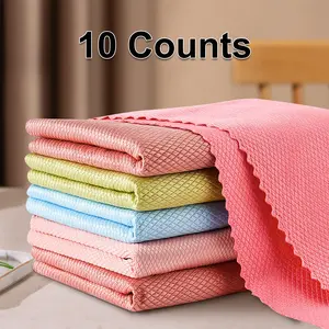 10 Counts Glass Cleaning Cloths, Fish Scale Pattern Design Window Cleaning Cloth, Soft Plush Feel Won’t Hurt Hands, Mixed Color