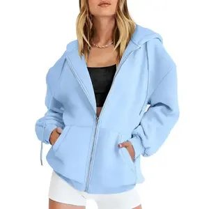 Hoodie Jacket Sweatshirt Casual Drawstring Zipper Hoodie with Pocket for Everyday Wear Adjustable Fit Polyester Material Essential Womenswear Top