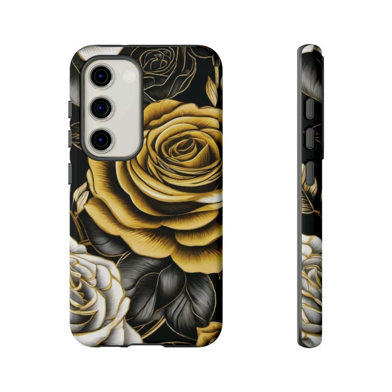 Elegant Black and Gold Roses Phone Case - Stylish Protection for Samsung Galaxy, iPhone, Google Pixel phones, iPhone Case, Samsung Galaxy Case, Google Pixel Case, Cellphone Accessories, Protective Wireless Cover Protector Shell Golden Shockproof