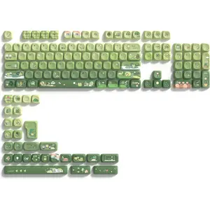 Matcha Green Frog Cute Keycap Set, PBT Custom Keyboard caps 60% 75% ,dye Sublimation,MOA Profile keycaps for Mechanical Keyboard, Compatible with ANSI/ISO,TKL, Full-Sized Layout
