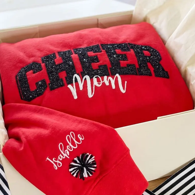 Personalized Glitter Applique Embroidered Sweatshirt, Custom Sport Inspired Crewneck, Sparkle Letter Pullover