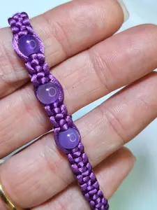 Handmade Purple Beaded Braided Bracelet - Satin Cord with Glass Beads
