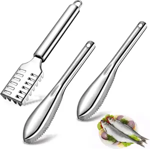 3 count Fish Scaler Remover Cleaner Fish Scaler Brush With Stainless Steel Sawtooth Easily Remove Fish Scales-Cleaning Brush Scraper For Chef And  Cooks Kitchen Fish Cleaning Seafood Tools
