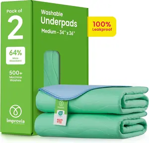 IMPROVIA Washable Underpads, 34" x 36" (Pack of 2) - Heavy Absorbency Reusable Bedwetting Incontinence Pads for Sensitive Skin Sensitive