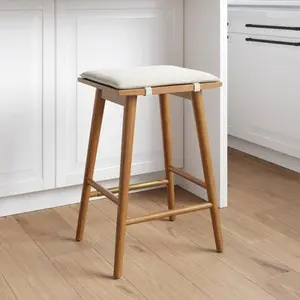 Nathan James Backless Saddle Linen Counter Stool Bar Modern Dining Room 23.8"
