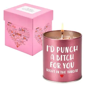 I’d Punch A Bitch For You Funny Valentines Candle - Pink Decorative Candle with "I'D PUNCH A BITCH FOR YOU" Design - Ornaments