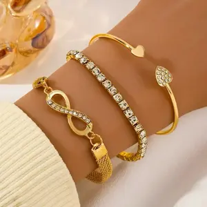 Unique Infinity Symbol 8-Shaped Bracelet Trio for Women Alloy Diamond-Embellished