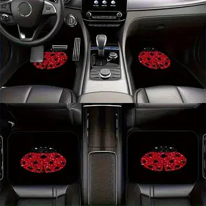 Set of Four Car Floor Mats Featuring a Seven-Spotted Ladybug Design - Made of Crystal Velvet for Full Coverage in Front And Back, Ideal for Sedans, Vans, And Suvs, Bringing a Fresh, Vibrant Natural Ambiance And a Charming Decorative Touch