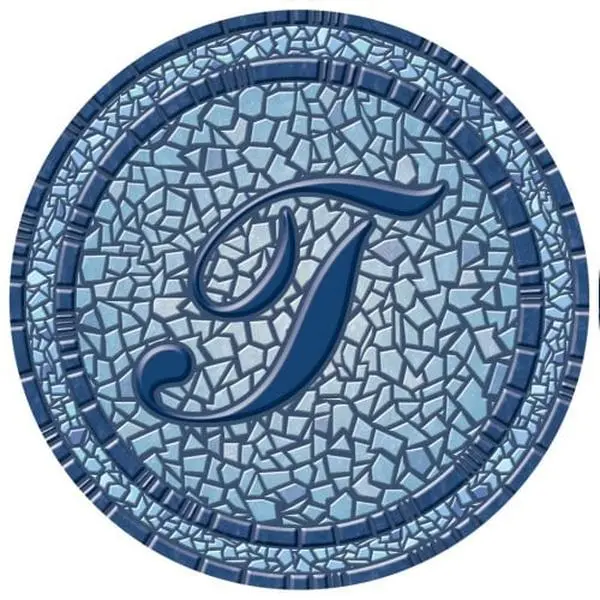 POOLSAIC 67B00-0044T Crystal Blue Monogram Mosaic Pool Mat, 29 in. Dia Circle Shape Chemical Resistant Single Mat, Moisture-Proof Household Textile Rug for Pool Area