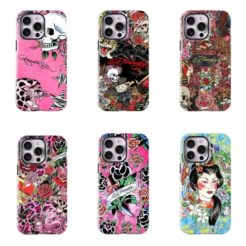 Ed Hardy Inspired Skull & Rose Phone Case | Punk Y2K Phone Protection|Vintage Aesthetic case for iPhone17 ProMax /16/15/14/13/12/11 Plus for Samsung phones, suitable for both men and women, Perfect Gift for Women Men.A gift for the fans, Accessories, She