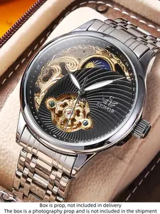 Men's Luxury Automatic Mechanical Watch, Stainless Steel Band, Hollow Design, Business Casual Style, Perfect Gift for Boyfriend Husband