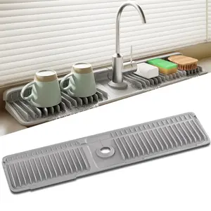 Adjustable Silicone Kitchen Sink Faucet Mat - 24-in Longer Splash Guard with 7° Slope for Fast Self-Draining, Quick Drying, Tidy Sink Organization, and Efficient Cleaning