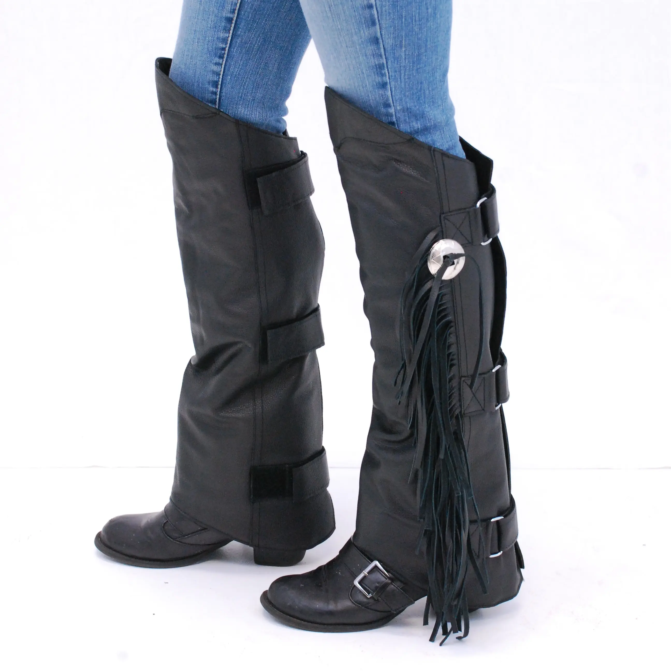 Women's Fringed Leather Half Chaps #A199CR - Soft and Comfortable Footwear