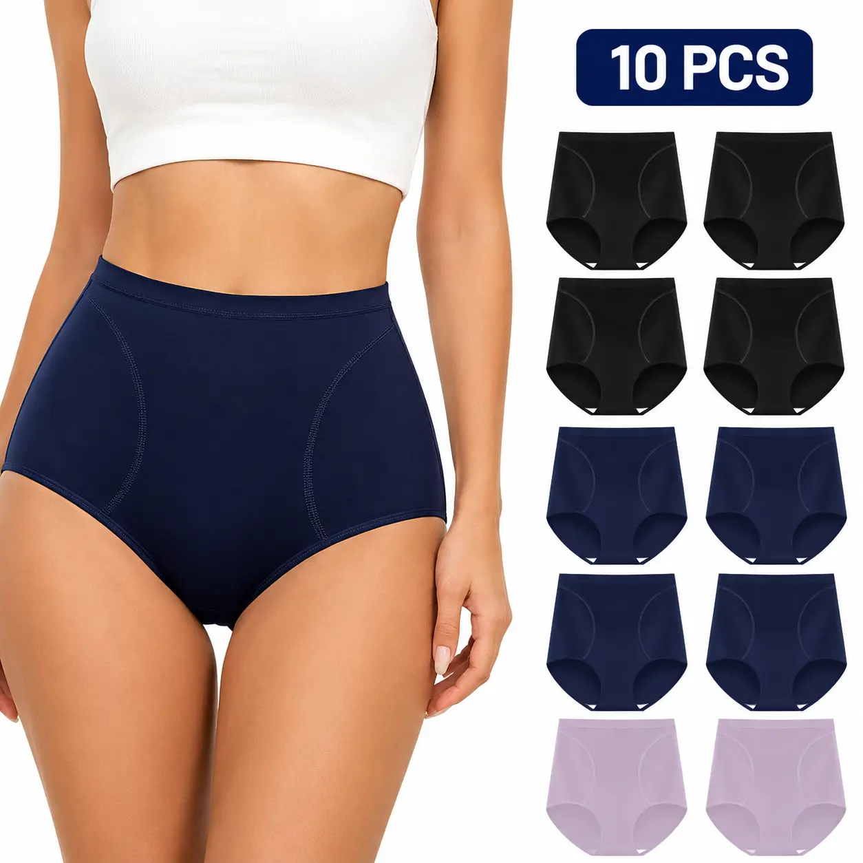 Women's High Waisted Briefs Set - 3pcs Multicolor, 1pc Option, 5/10Pcs Stretchy Soft Polyester Blend Underwear, Full Coverage Breathable Tummy Support Slimming Basic Simple Panties for Everyday Wear, Piece