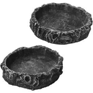 2 Pack Reptile Water and Food Bowls, Feeding Dish for Leopard Gecko, Lizard, Spider, Scorpion, Chameleon - Breadworm Feeding (2Pcs Round)