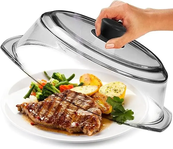Tall Glass Microwave Splatter Cover for Food - Cookware & Bakeware Serving Dish Cover, Plate Guard Lid with Easy Grip Silicone Handle Knob - 100% Food Grade BPA Free & Dishwasher Safe - 10in