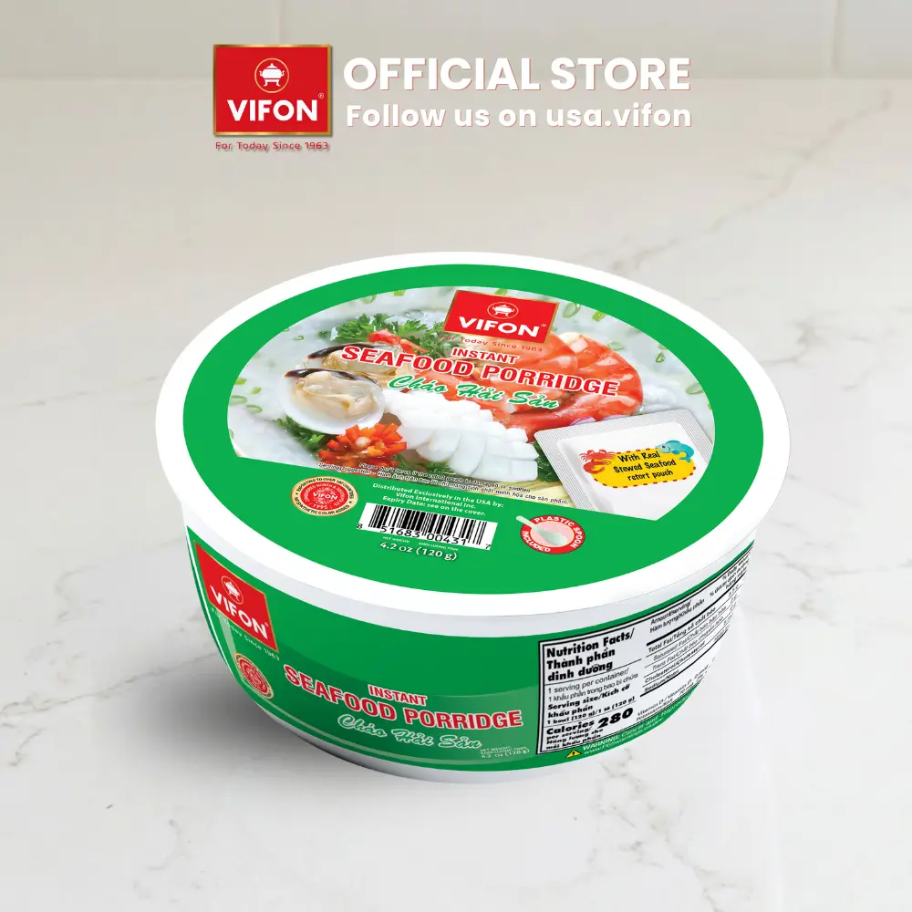 VIFON Vietnamese Instant Porridge/Congee Soup Bowl with Real Seafood (Chao Hai San) 4.2 oz