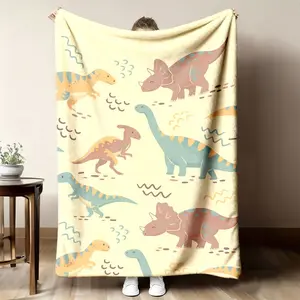 2026 New Arrivals 1pc Colorful Geometric Dinosaur Print Plush Blanket - Polyester, Multi-Purpose Throw for Sofa, Travel, Bedroom, Car - All-Season Comfort, Versatile Travel Blanket Contemporary Blanket Lightweight Throw