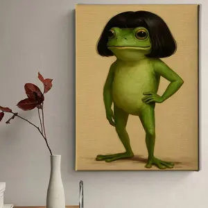 Funny Frog Wall Art Decor, Cute Bubble Head Posters and Prints, Canvas Artwork, Cartoon Animal Aesthetic for Kids Playroom Bedroom Home Decor, Gift Idea Peek-a-boo Outdoor