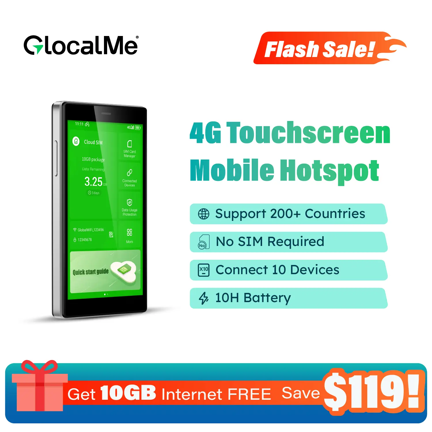 GlocalMe G4 Pro 4G LTE Mobile Hotspot with Global 1GB Data