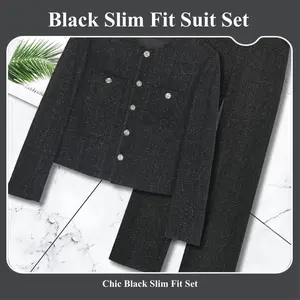 Women's Chic 2-Piece Fitted Suit Set, Long-Sleeve Button-Front Jacket and Pants, 2026 Spring-Autumn High-End Casual Women's Clothing Set,summervibes
