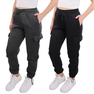 SPXTREME [2 Pack] Cargo Jogger Sweatpants for Women Casual Lounge Womenswear Breathable Bottoms Fleece Everyday Pants with Pockets and Elastic Waistband Lightweight Comfy Super Soft Minimalist Basics Multicolor Trouser, Sizes S - 2XL