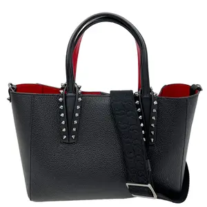 Pre-owned christian louboutin Leather Tote Bags Cabata Spikes Mini Grained Calf Tote Bag Black