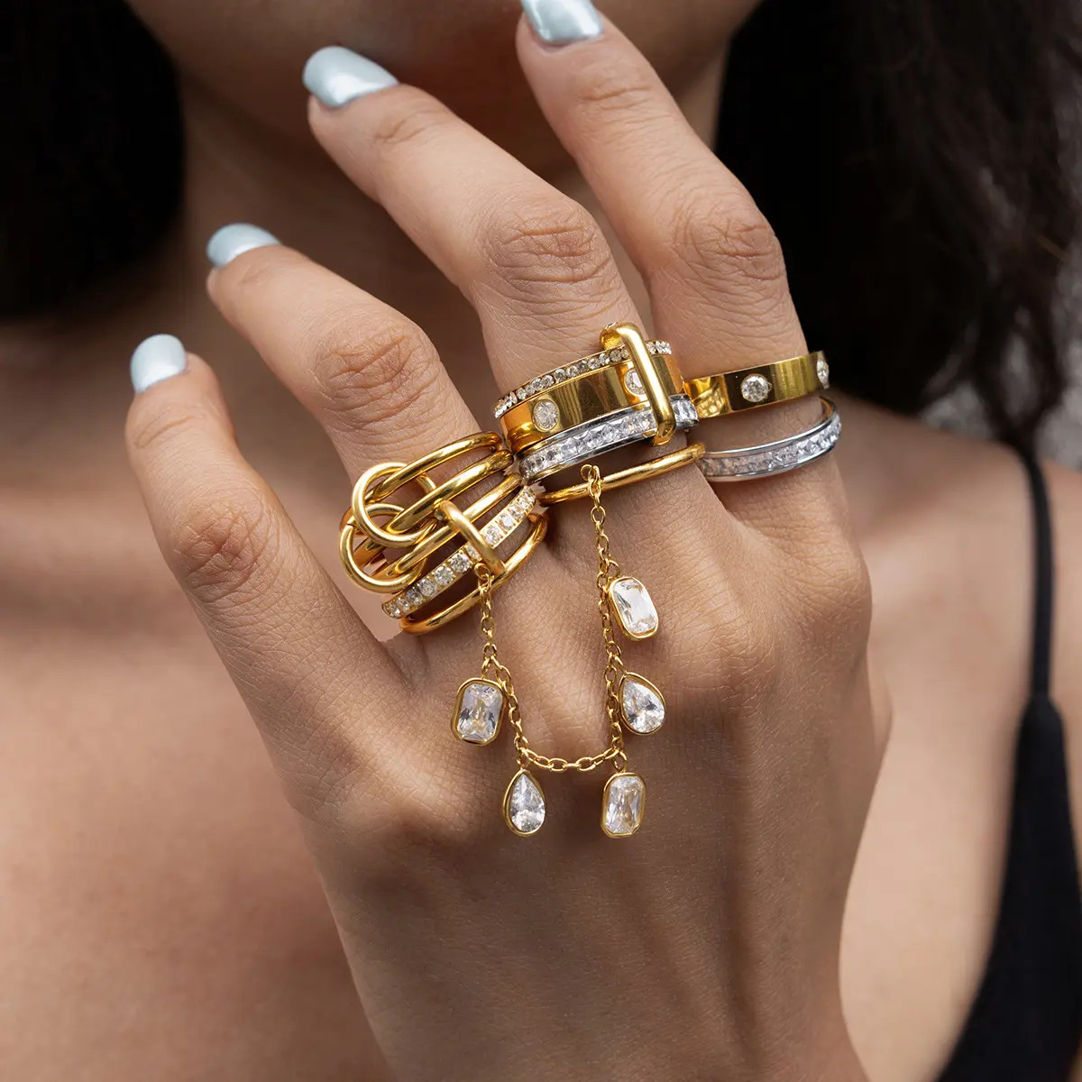 Emma's Heart Paperclip Link Multi-Layer Ring - Connected Chain Finger Ring, Tarnish-Resistant Jewelry Gift