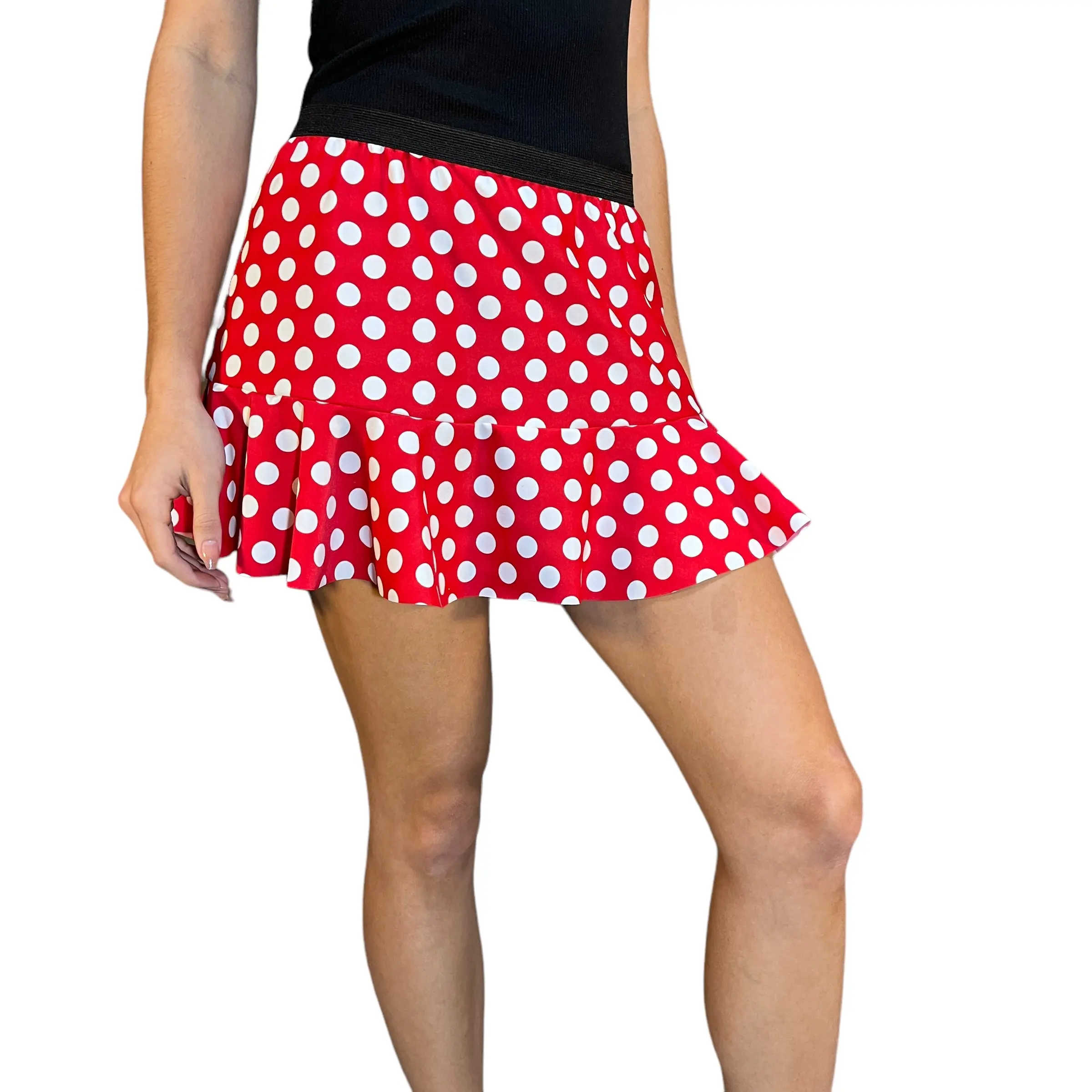 Red & White Polka Dot Spandex Minnie Running Trumpet Skirt