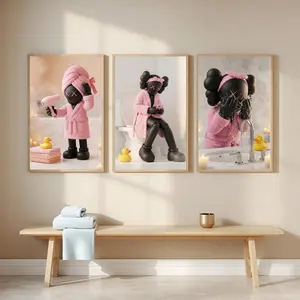 Funny Bathroom HypeBeast Kaws Style Wall Art Poster Set Of 3, Kaws Inspired Bathroom Decoreful Print, Fun Bathroom Giftful Decore, Kaw Gift