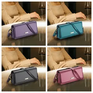 Crossbody Phone Wallet Women RFID Blocking Multi Card Slots with Detachable Wristlet Shoulder Strap Zipper Pocket
