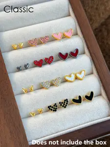 Elegant Mini Heart-Shaped Glass Rhinestone Earrings Set, Colors, Perfect for Daily Wear Parties Holidays, Ear Studs