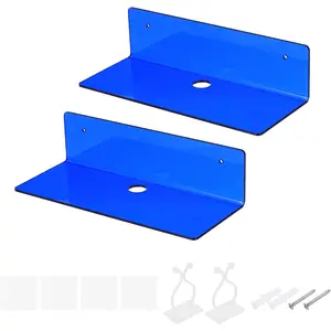 MECCANIXITY 2 Pack Acrylic Shelves for Wall, 9 Inch Blue Floating Shelves Wall Mount Display Shelf Organizer for Bathroom, Bedroom, Living Room, Room Decor