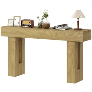 63 Inch Console Table, Sofa Table Behind the Couch with Thickened Tabletop for Living Room, Hallway, Entrance, Oak