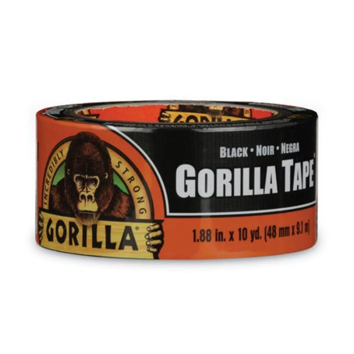 212 MAIN Gorilla Tape, Natural Rubber Double Thick Strong Grip All-Weather Multi-Surface Heavy-Duty Tape - 3 in. Core, 1.88 in. x 10 yd, Black