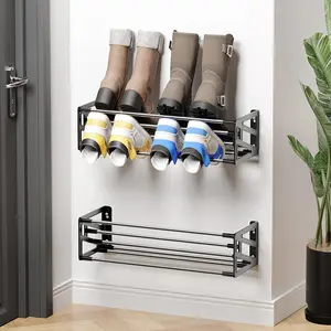 2 Pack Wall Shoe Rack Hanging Shoe Storage Holds 8 Pairs of Shoes Over The Door Wall Mounted Shoe Organizer Space Saving for RV Closet Camper Black