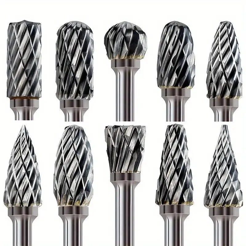 10 piece tungsten alloy planer head set with 3mm handle, double cut rotary cutting planer head suitable for grinding, polishing, carving steel, wood, metal, stone, ceramic tiles - suitable for electric drill bits, Spiral Drill Bit, Tool Accessories