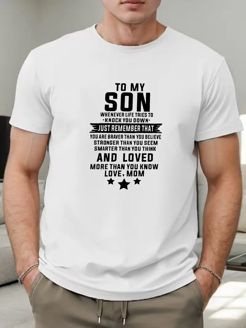 Women's Cotton Gradient Short-Sleeve T-Shirt, Stylish Breathable Unisex Casual Tee with Inspirational "To My Son" Love Letter Graphic From Mom, Shortsleeve, Heart
