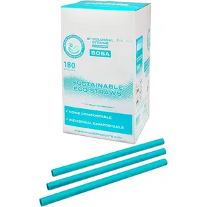 9.0" Colossal Boba Straws for Shakes & Smoothies, Unwrapped, 180 Count  Compostable, Marine Biodegradable, Plastic-Free, Made from PHA