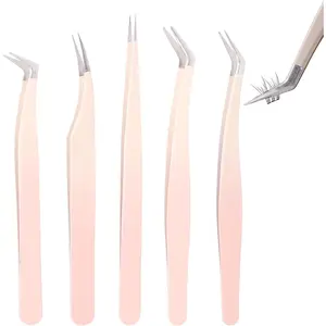 5 Pcs Lash Extension Tweezers, Lash Tweezers for Eyelash Extension, Straight and Curved Eyelash Tweezers, For Professional Eyelash Extension Artists, Girls, Women, Beginners