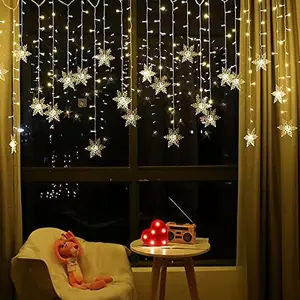 LED Curtain Lights,13ft/4M 96 LED Snowflake Curtain String Lights Plug-in Window Curtain Lights with 8 Modes Decoration for Christmas, Wedding, Party,Wall,  Decorations (Warm White)