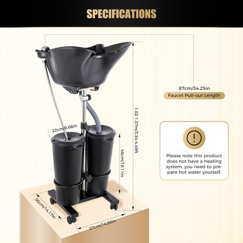 Portable Shampoo Bowl with Electric Pump, Hair Washing Station for Home & Barber Use, Portable Sink for Washing Hair with Dual-Bucket Design, Height Adjustable Stand