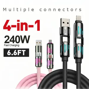 USB C to Lightning Cable, 240W 4 in 1 Charging Cable 6.6FT Chubby USB A/C to C/Lightning with Light for iPhone Air 17 16 15 14 Pro/MacBook/iPad/Samsung/Switch 2 Multi Chargers for All Devices