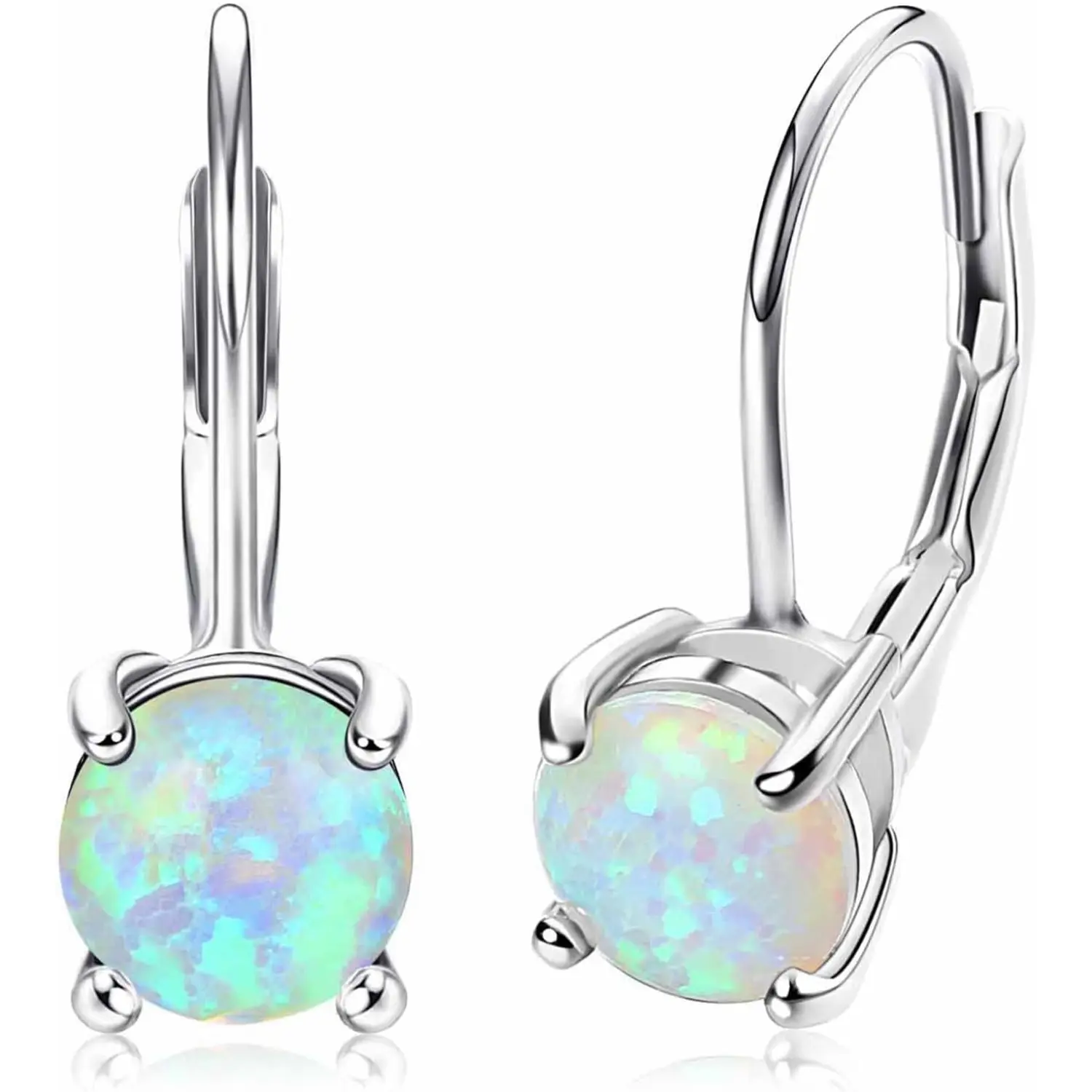 1Pc 925 Sterling Silver Leverback Earrings for Women, Round Opal Drop Earrings, Hypoallergenic Dainty Leverback Hoop Earrings Jewelry,summerwins