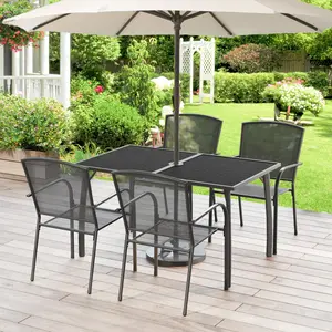 【1/2 packages arrived at different times】YODOLLA Metal Outdoor Table and Chairs Sets, Patio Dining Table Set for 4, 51" Dining Table with Umbrella Hole Rectangle Table and 4 Stackable Chairs, Patio Furniture Set for Outdoors