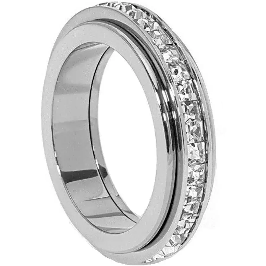 NBB40 Anxiety Rings Titanium Steel Spinner Fidget Band Rings for Women Ladies Cubic Zirconia Relieving Anxiety Wedding Promise Lucky Statement Rings Comfort Fit Size 6 to 10