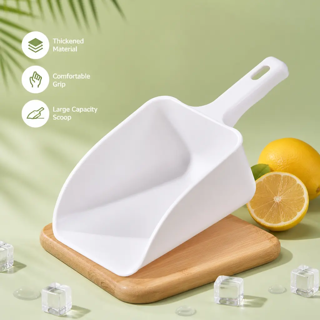 Food Grade Plastic Ice Shovel Utensil - 1 Count, Thickened Reinforced Structure, Contoured Comfortable Grip Handle, Flat Base, Utility Tool for Home Kitchen Bar Ice & Dry Food Scooping, Utensils, Hanging