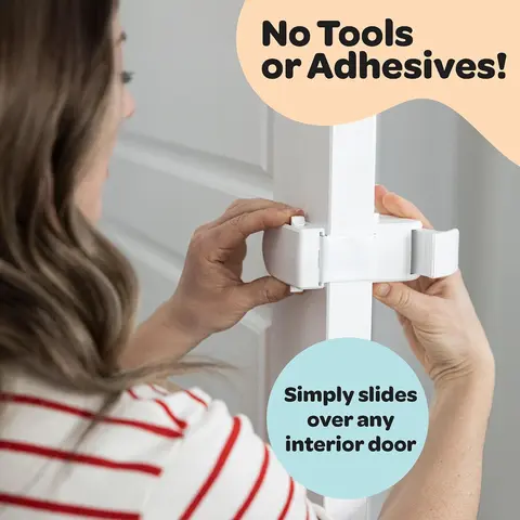 Quickly installable door lock, unobtainable or unbreakable - no tools or glue required - suitable for door handles, pulls or door catches - anti-misdoor-opening safety lock, suitable for children to use