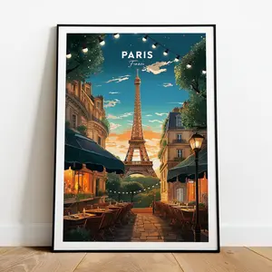 "[SALE UP TO 30%] Paris Traditional Travel Print – Eiffel Tower Poster, France Wall Art, Wedding Gift, By NickStudios"