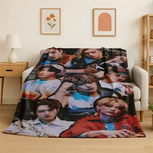 3D Hyunjin Solo Singer Flannel Blanket,Warm and Cozy Soft Throw Blanket for Home Bedroom Bed Sofa Picnic Office Cover Gift